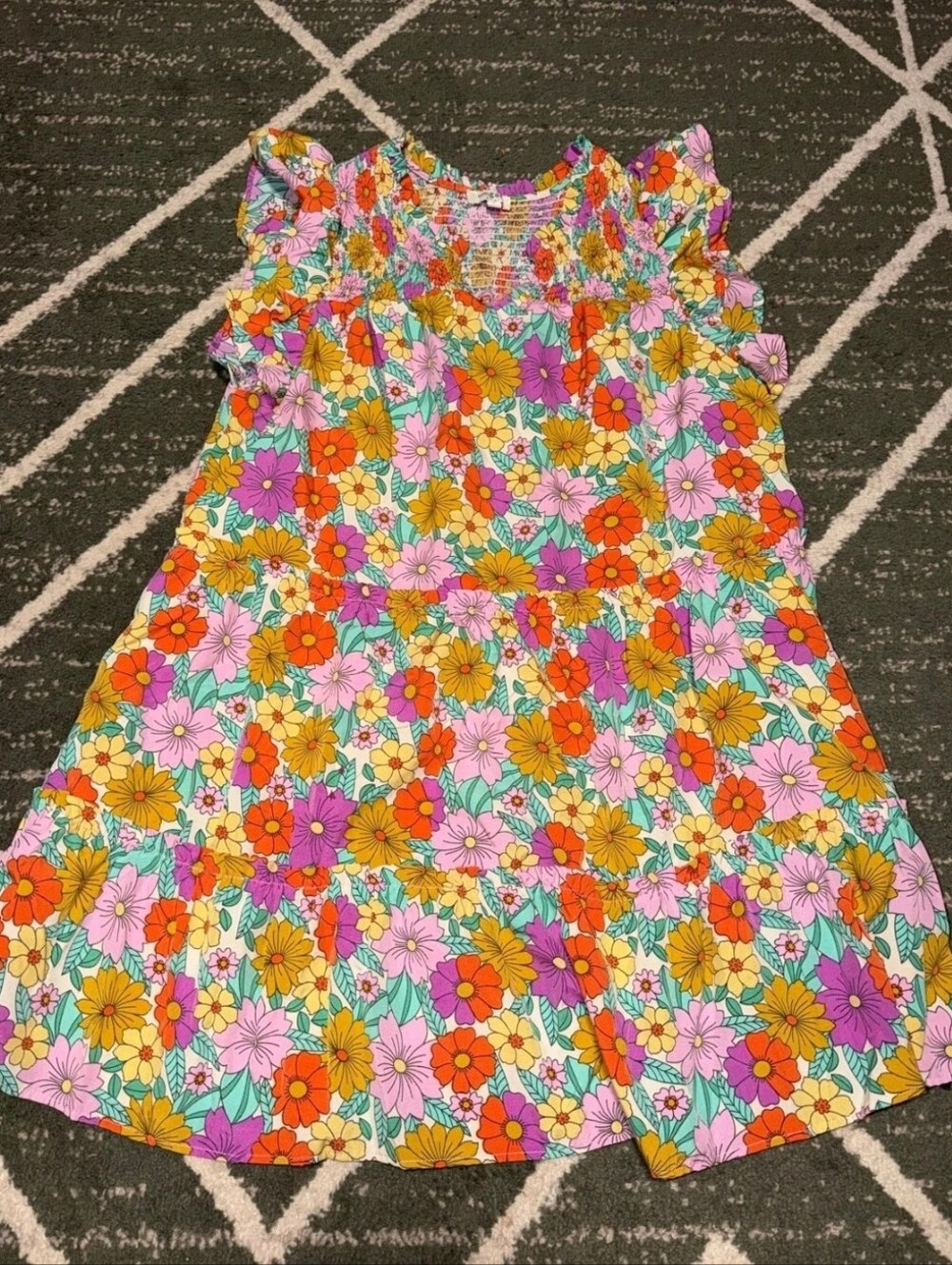 Umgee Ladies Floral Tiered Dress in Pink, Orange & Yellow